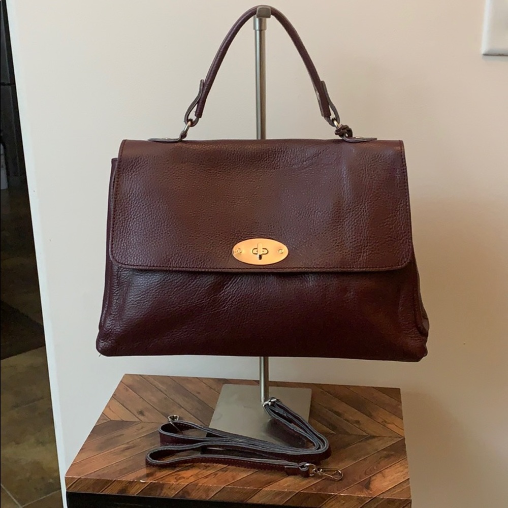 Loowie Dollaro Italian Leather Burgundy Flap Close Satchel w/Strap - New